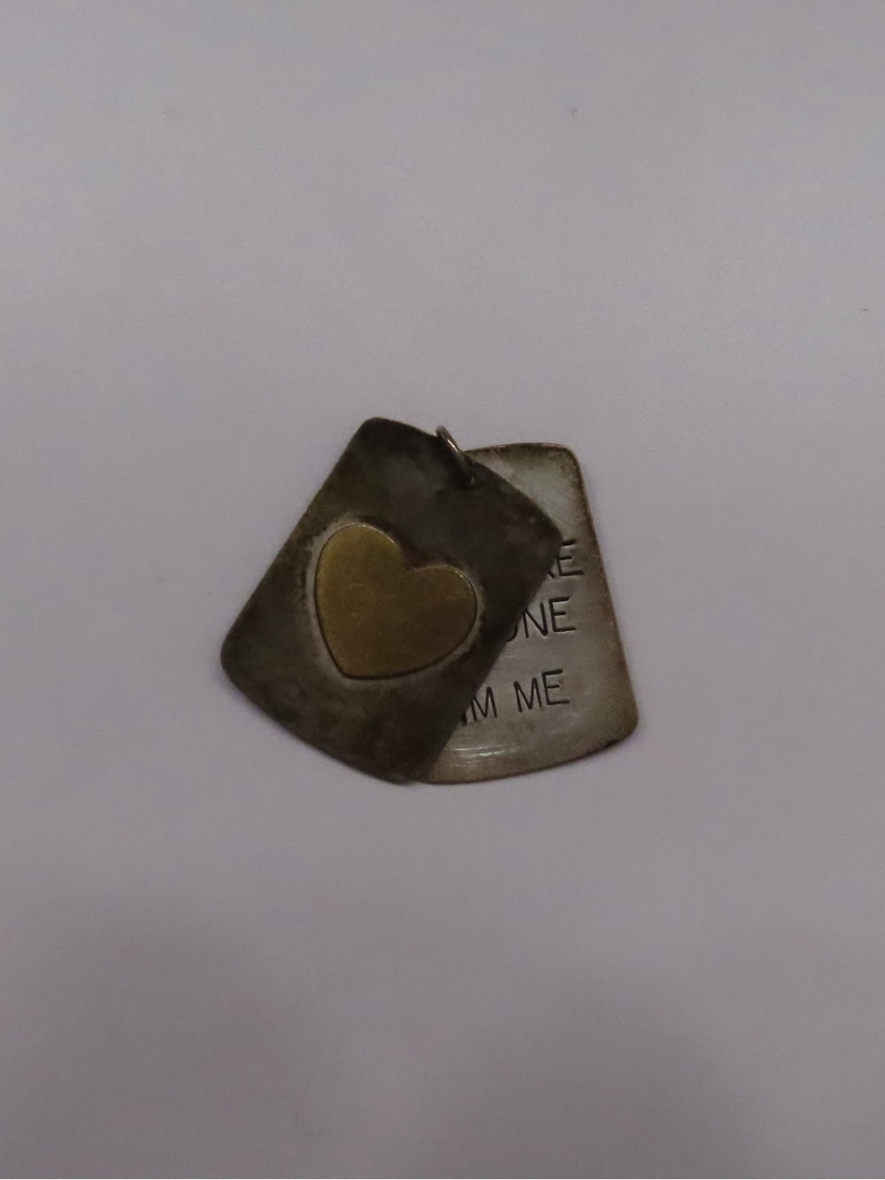 Vintage Two-Tone Heart Tag Pendant in Bronze and Silver